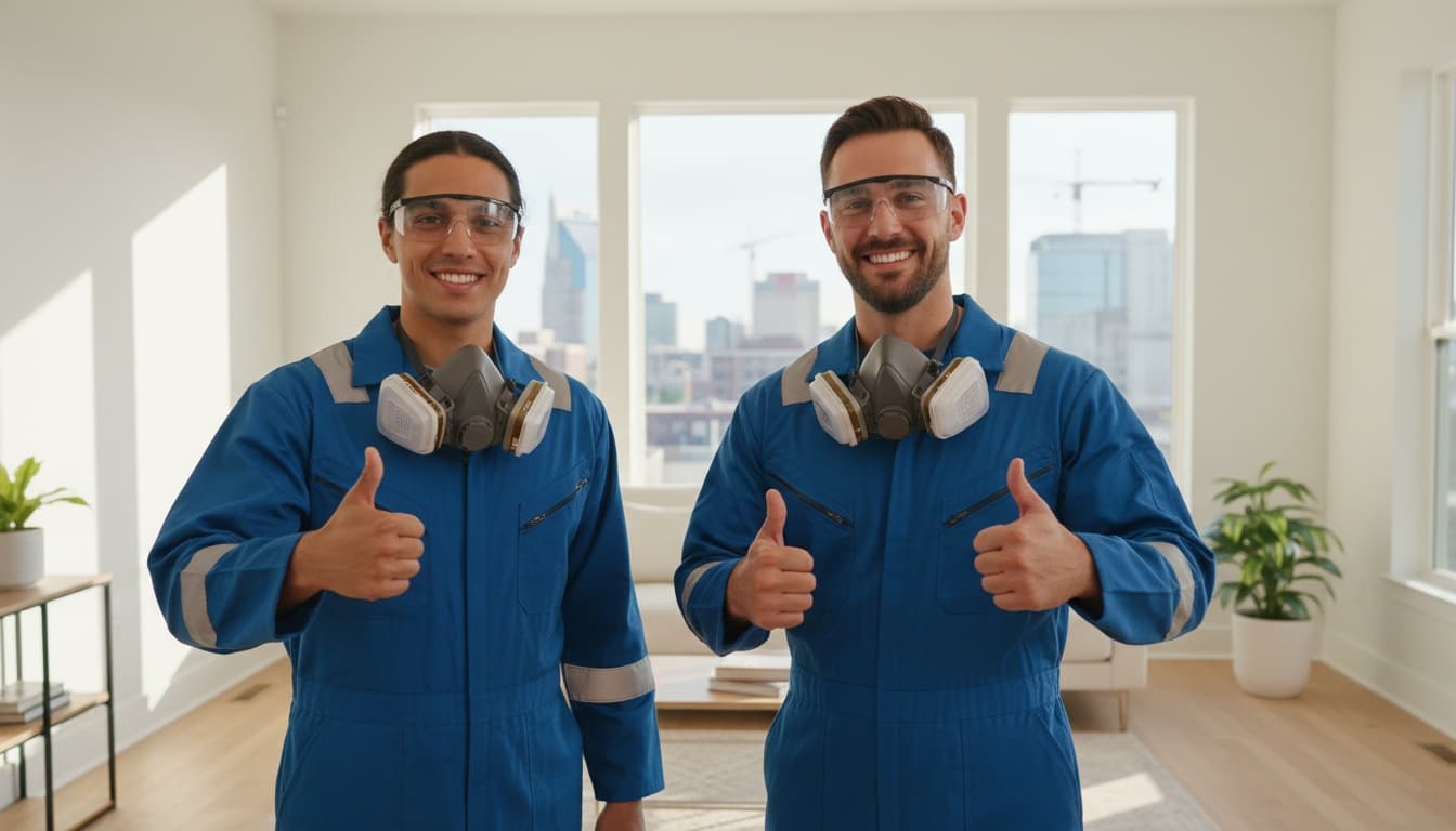 Friendly mold remediation professionals in a bright Nashville home